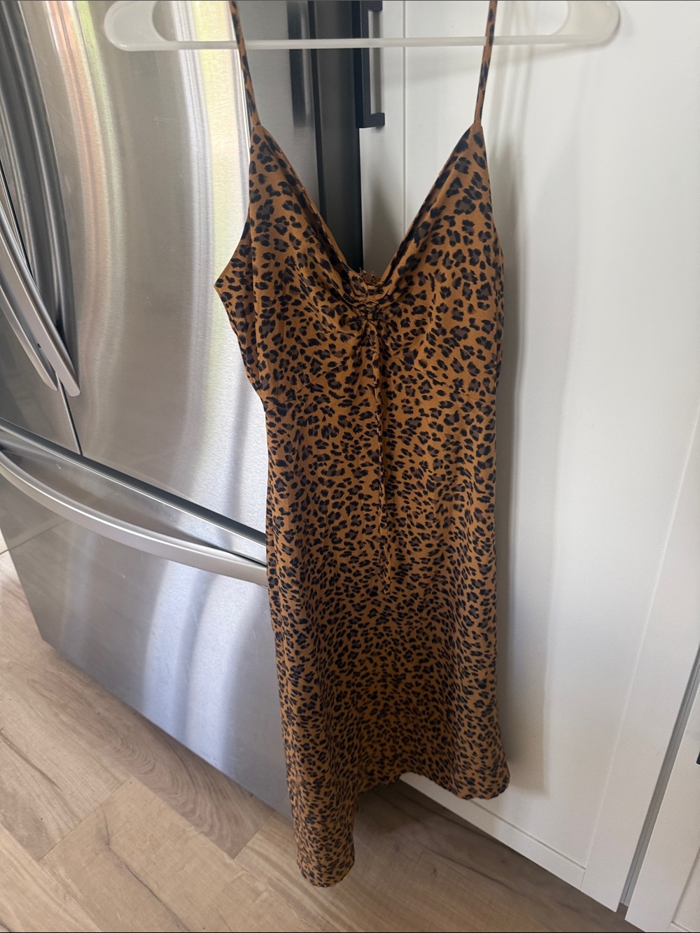 Leopard-Print Slip Midi Dress in Brown